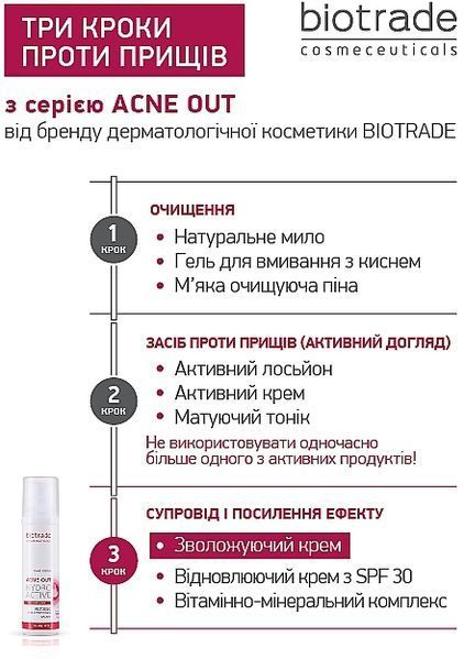 Гідроактивний крем проти вугрового висипу Biotrade Acne Out Hydro Active Cream 6260 фото