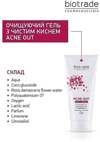 Гель &laquo;Кисневе вмивання&raquo; для жирної та проблемної шкіри Biotrade Acne Out Oxy Wash Cleansing Gel For Face 4972 фото