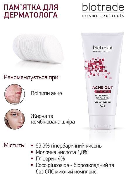 Гель &laquo;Кисневе вмивання&raquo; для жирної та проблемної шкіри Biotrade Acne Out Oxy Wash Cleansing Gel For Face 4972 фото