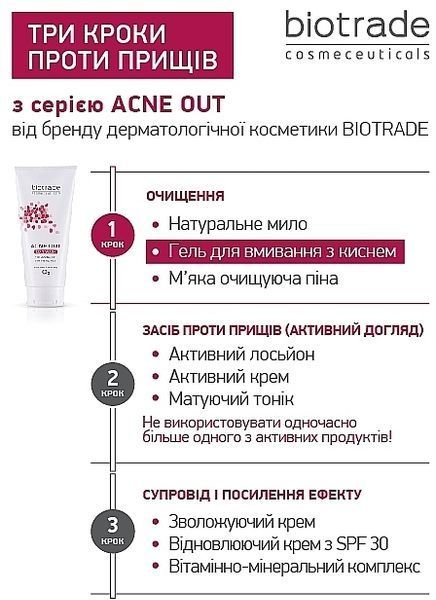 Гель &laquo;Кисневе вмивання&raquo; для жирної та проблемної шкіри Biotrade Acne Out Oxy Wash Cleansing Gel For Face 4972 фото