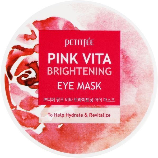 Освітлювальні патчі під очі на основі есенції рожевої води Petitfee Pink Vita Brightening Eye Mask 0201 фото