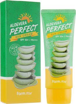 Сонцезахисний крем з алое SPF50+ FarmStay Aloevera Perfect Sun Cream SPF50+ PA+++ 76 фото