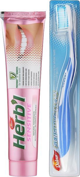 Зубна паста для чутливих зубів Dabur Herbl Sensitive Natural Toothpaste + зубна щітка 109 фото