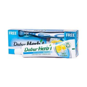 Зубна паста "Відбілююча" Dabur Herbl Salt & Lemon Natural Toothpaste + зубна щітка 110 фото