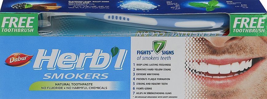 Зубна паста для курців Dabur Herbl Smokers Natural Toothpaste + зубна щітка 1319 фото