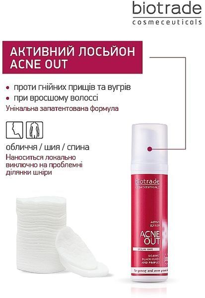 Активний антибактеріальний лосьйон для жирної та проблемної шкіри Biotrade Acne Out Active Lotion 4969 фото