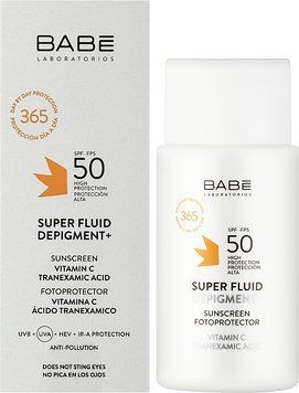 Сонцезахисний флюїд-депігментант SPF 50 з транексамовою кислотою Babe Laboratorios Sun Protection Super Fluid Depigment+ 00947 фото